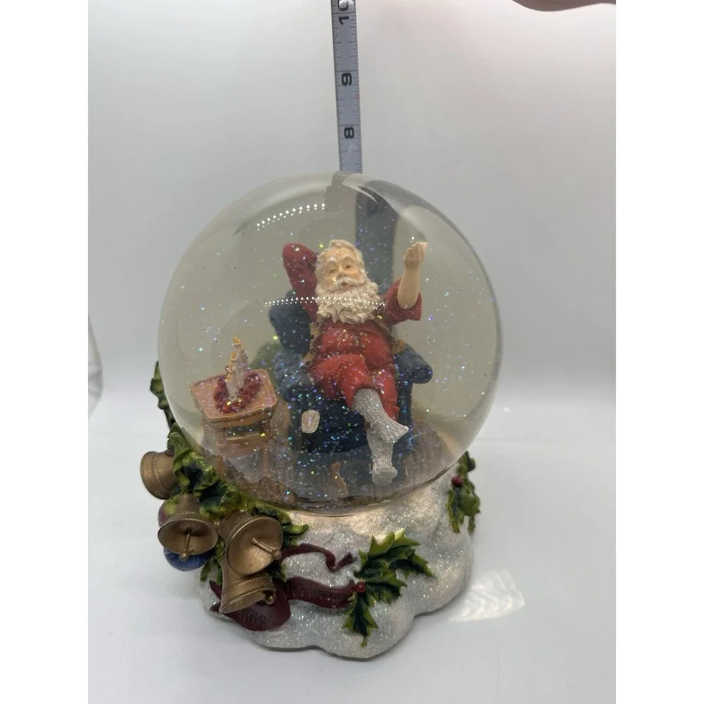 Large Musical Santa Snow Globe‎ Happy Holidays Bells Holly Christmas Decor 7